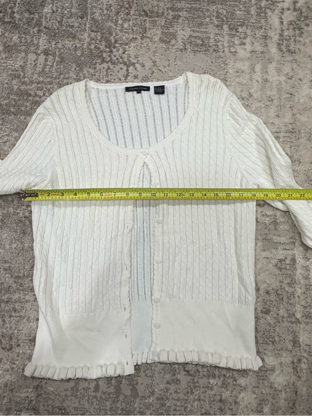 JEANNE PIERRE Cream Cable-Knit Scalloped Button Cardigan - Picture 7 of 9